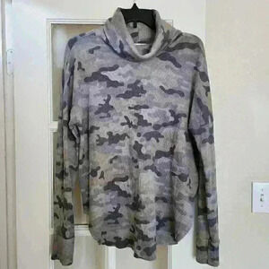 Michael Stars Camo Thermal Cowl Neck Long Sleeve Casual Top Size M Made in USA